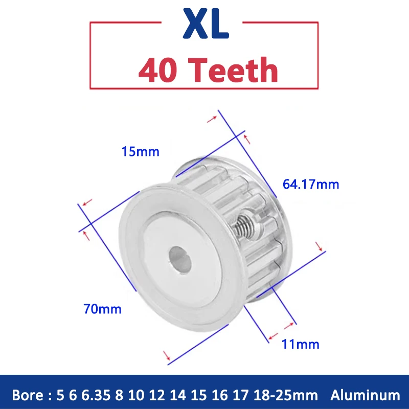 1pc 40 dantys XL paskirstymo skriemulys 40T aliuminio sinchroninio rato lizdo plotis 11mm skylė 5 6 6,35 8 10 12 14 15 16 17 18 19 20 25mm