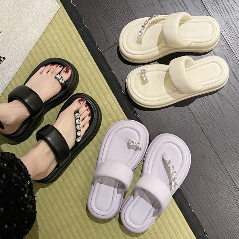 2023 Vasaros moterys Šlepetės Krištoliniai butai Šlepetės Platforma Nauji sandalai Laisvalaikio batai Dizaineris Slingback Slides Suknelė Zapatillas