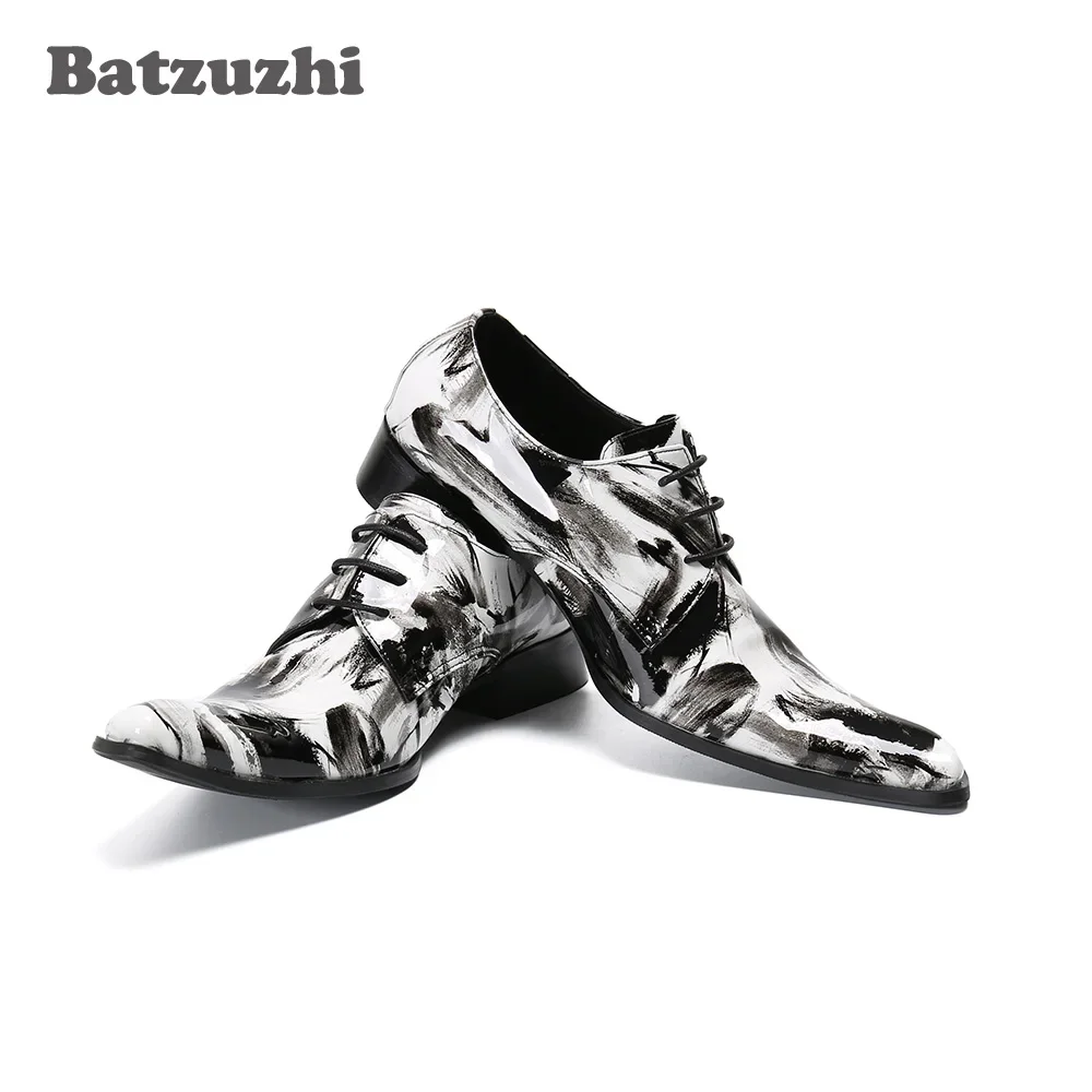 Batzuzhi vyrų suknelės batai Smailus pirštas Gražūs odiniai batai Vyrų roko vakarėlis, verslo ir vestuvių oda Sapato Masculino, US12