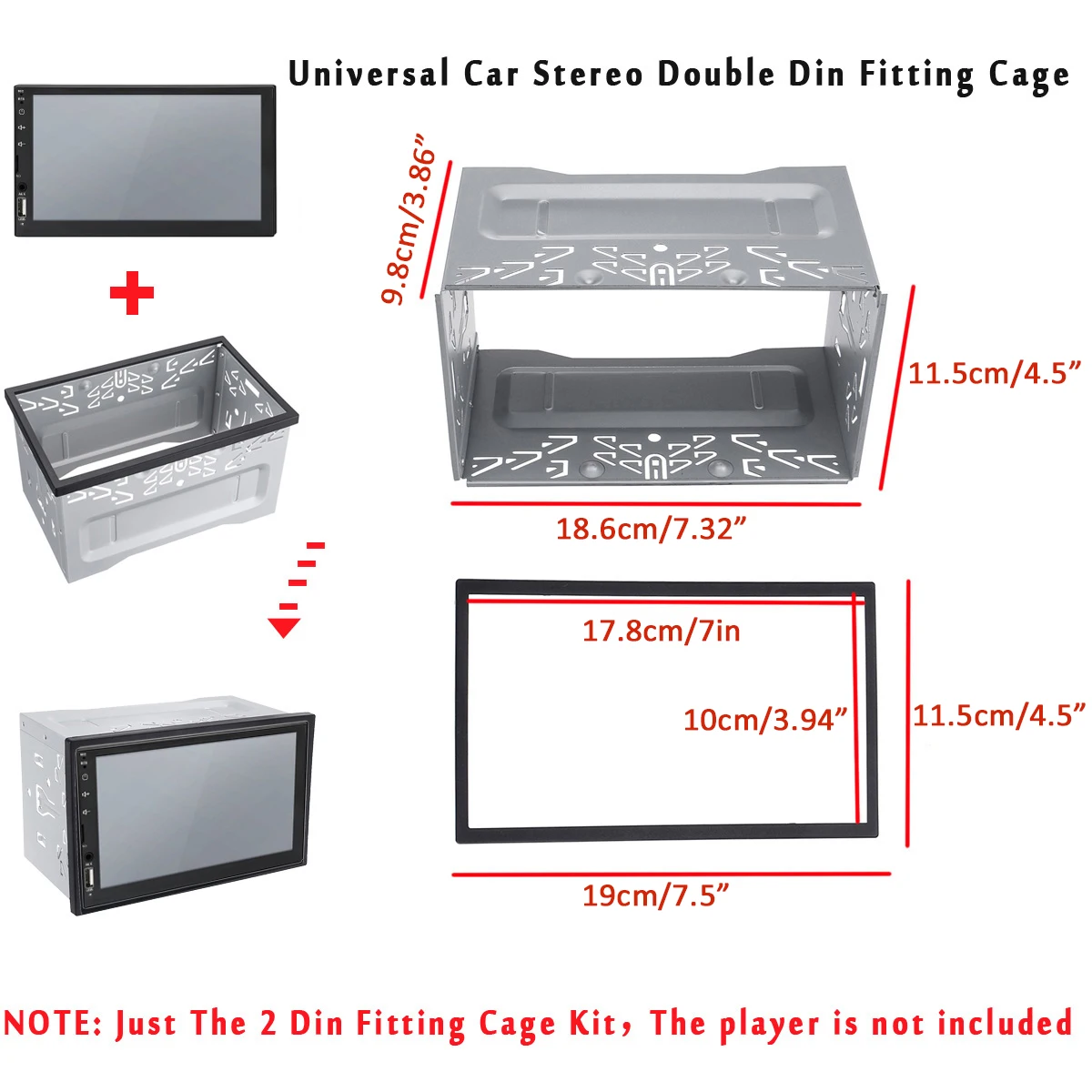 2Din Stereo radijo narvelio rėmo blokas Universalus radijo DVD grotuvas Fascia panelės plokštės dėklas Garso brūkšnio tvirtinimo rėmas 80x110x100mm