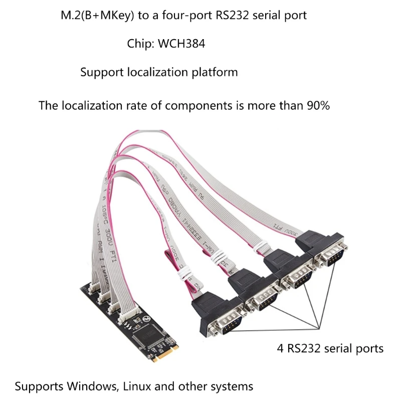 M.2 M-raktas į 4 prievadus RS232 nuoseklioji kortelė M.2 M-raktas į 4 prievadus Serijinis RS232 išplėtimo kortelės stovo kortelės COM valdiklis AX99100 Y9RF