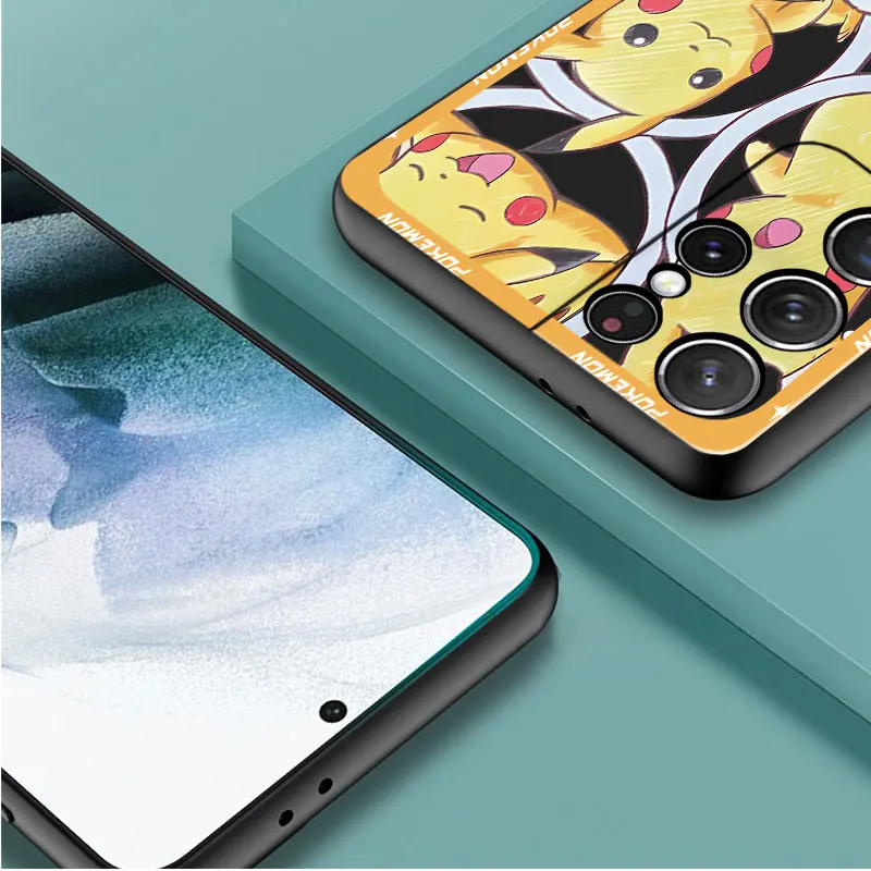 dėklas, skirtas Samsung Galaxy S23 Ultra S22 Plus S21 S20 FE S10 Lite S9 S8 S7 S10e Silicone Funda Telefono dangtelis Genger Pikachu Pokemon