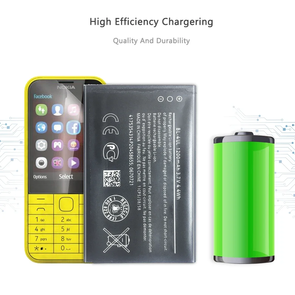Mobiliojo telefono baterija NOKIA Lumia 225,RM-1011 RM-1126 BL-4UL 1200mAh