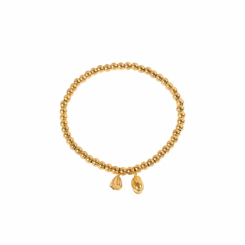 Naujo dizaino aukso lotoso sėklų pakabukas Nerūdijančio plieno apyrankės moterims Vintažinio stiliaus moteriški elastiniai karoliukai Riešo grandinėlės papuošalai