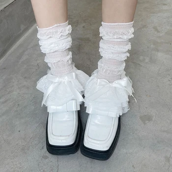 Saldžios Lolitos batų kojinės Peteliškės Blauzdos užvalkalas Moteriškos kojos šiltesnės 00s Retro Kawaii nėrinių apdailos kojinės Y2K Fairy Core Vintage Streetwear