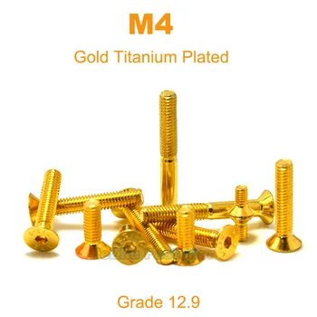5/10vnt M4 Countersunk Flat Head šešiakampio šešiakampio lizdo varžtai ISO7991 aukso titano dengimo legiruotojo plieno Allen varžto modelis 12.9 klasė