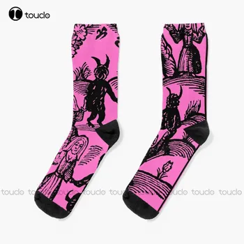 Šokis su neoninėmis velnio kojinėmis Helovino medvilninės kojinės vyrams 360° skaitmeninis spausdinimo dizainas Laimingos mielos kojinės Kūrybiškos juokingos kojinės
