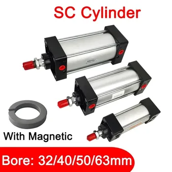 Standartinis pneumatinis cilindras SC32/40/50/63mm eiga 25-1000mm oro cilindras, dvigubai veikiantis su magnetiniais pneumatiniais stūmokliais