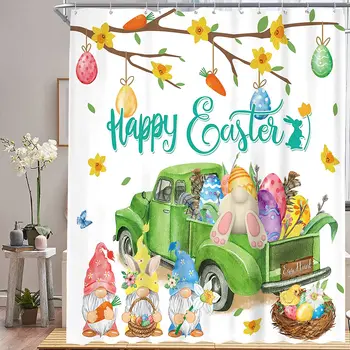 Velykų zuikio kiaušiniai Dušo užuolaidos Triušio gėlių sunkvežimis Pavasario atostogos Neperšlampamas audinys Vonios užuolaida su kabliukais vonios dekorui