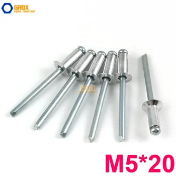 100 vienetų M5*20 aliuminio priešpriešinės aklosios kniedės Pop kniedės atviras galas