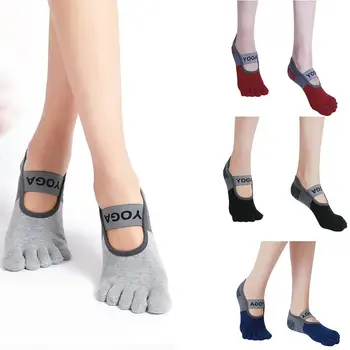Medvilnės+PVC jogos kojinės Moteriškos kvėpuojančios neslystančios penkių pirštų kojinės Minkštas padas Anti-trinties pusės piršto jogos batai Moterys