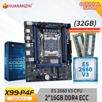 HUANANZHI X99 P4F LGA 2011-3 XEON X99 pagrindinė plokštė su Intel E5 2680 V3 su 2*16G DDR4 RECC atminties kombinuoto rinkinio rinkiniu NVME