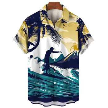 2023 Kokosų medžio marškinėliai vyrams 3d spausdinti Vyriški Havajų marškiniai Beach 3xl trumpomis rankovėmis madingi marškinėliai Laisvalaikis Vyrų viršūnės
