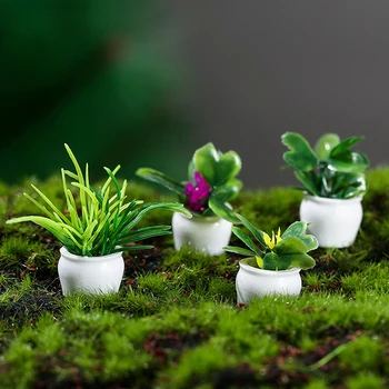 4Vnt Mini gėlių vazonai žaliam augalui Modeliavimo augalai Lėlių namelis Miniatiūrinis lėlių namas Baldai Namų dekoravimas