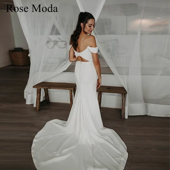 Rose Moda Off Shoulderf Dirželiai Undinės paplūdimio vestuvinės suknelės su iškirpta atgal Paskirties vestuvinė suknelė Custom Make Real Photo
