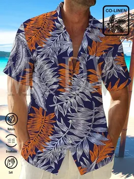 Royaura Lino gradientas Atogrąžų lapų spausdinimas Vyrų atostogų paplūdimys Havajų dideli ir aukšti Aloha marškinėliai Vasaros viršūnės