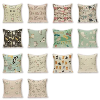 Animacinis filmas Kačių pagalvių dėklai Mielos katės dekoratyvinės pagalvėlės Užvalkalas Gyvūnų namų dekoras Sofos pagalvėlės užvalkalai Lino mėtymo pagalvės dėklas Cojin
