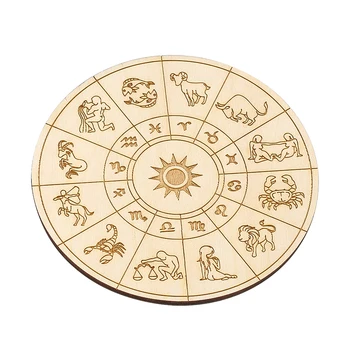10cm Lazerinis drožyba Zodiako ženklai Šaulys Liūtas Saulė Apvalūs mediniai padėkliukai Puodeliai Taurės kilimėliai Pagalvėlės Taro kortos Wiccan Būrimo lenta