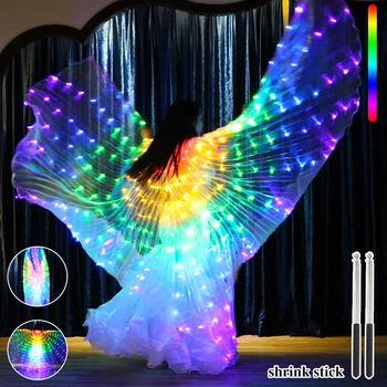 LED drugelis Spalvingas sparnas Isis pilvo šokis Švytėjimo šviesa Kostiumas su teleskopiniu lazdele Vakarėlio karnavalo festivalio spektaklis