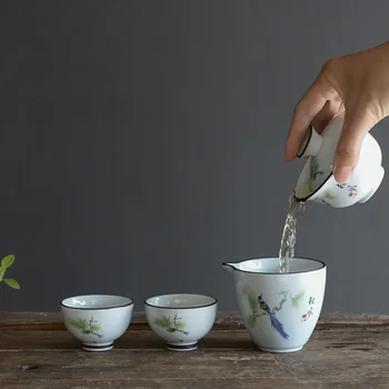Arbatos rinkinys indų arbatinukas keramikinis gaiwan teacups kiniškos arbatos rinkinys puodas nešiojamas kelioninės arbatos rinkinys krepšys C23