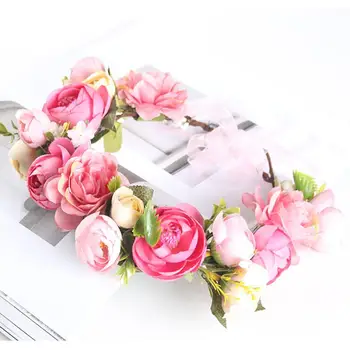 Vestuvių nuotakos gėlių vainiko modeliavimas Rožių gėlių girlianda Reguliuojamas rankų darbo galvos apdangalas Vestuvinės suknelės aksesuarai