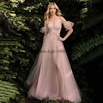 3D gėlių tiulio vakarinės suknelės Elegantiškos mielosios blizgučių apploque A-line Prom Party suknelė Gliter Grindų ilgis Draped