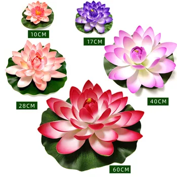 10/17/28/40/60cm Lotoso dirbtinė gėlė Plūduriuojantis netikras lotoso augalas Lifelike Water Lily Mikro kraštovaizdis tvenkinio sodo dekorui