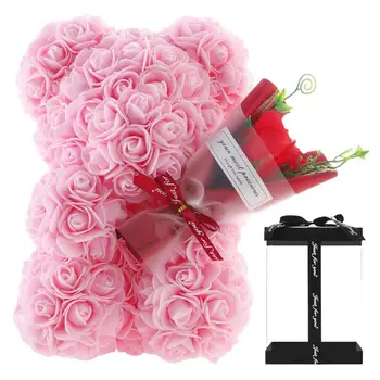Gėlių lokys amžinas gėlių lokys jauniklis skaidrioje dėžutėje 9.45in rankų darbo romantiška dekoratyvinė Valentino dienos meškos dovana jos namams