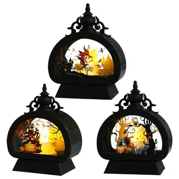 Helovino gotikinė žibintų šviesa Nešiojamas senovinis žibintas su LED žvake Juoda pilis Moliūgų raganų žibintų lempos festivalių dekoras