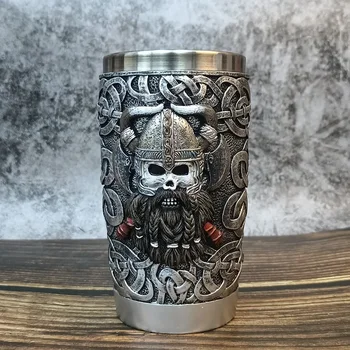 Vikingų kelioninis puodelis Viduramžių retro alaus bokalas Vikingų piratų kavos puodelis Derva Nerūdijančio plieno arbatos puodelis Kūrybinė asmenybės dovana