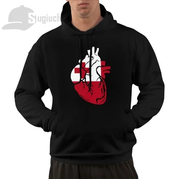 Tonga Anatominė širdies forma Šalies vėliava Medvilninis megztinis su gobtuvu Vyrai Moterys Unisex Hip Hop stiliaus džemperis
