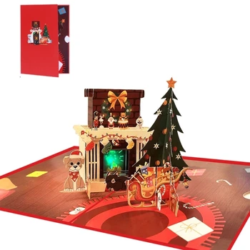 3D iššokančios lemputės ir muzika Kalėdinis atvirukas LED spalvingos lemputės Sveikinimo atvirukų dovana
