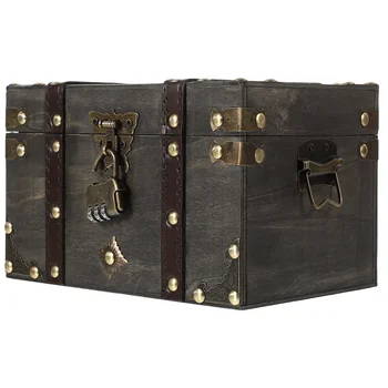 Daugkartinio naudojimo lobių skrynios dėžutė senovinio stiliaus medinė dėžutė Didelės talpos medinė dėžutė Nešiojama piratų lobių skrynia
