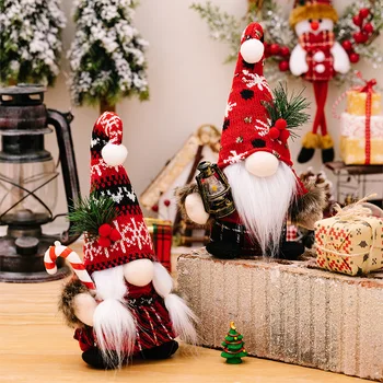 Kalėdinės dekoracijos Megzta skrybėlė Nykštukinė lėlė Xmas papuošalai Rankinis ramentas Beveidė lėlė Kalėdų nykštukas 2024 Naujųjų metų dovana