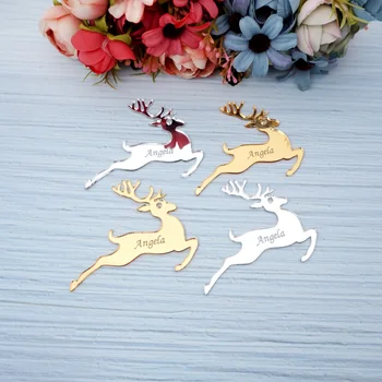 7cm Personalizuotas akrilinis veidrodinis elnias Kabančios Žymės Pasirinktinis pavadinimas Vakarėlis Svečių dovanos Kalėdinė dekoracija