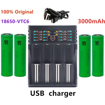 100% Nauja originali 3.7V 3000 mAh Li ion 18650 baterija SONY US18650 vtc6 3000 mah 18650 baterija 3.7V +1vnt USB įkroviklis