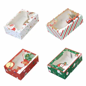 4vnt Kalėdinė sausainių dėžutė Kraft popierinių saldainių dovanų dėžutės PVC skaidrus langas Maisto pakuotė Noel Party Vaikų dovana Naujųjų metų Navidad
