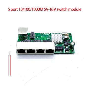 Mini PCBA 5Ports Networkmini eterneto jungiklio modulis 10/100/1000Mbps 5V-16V