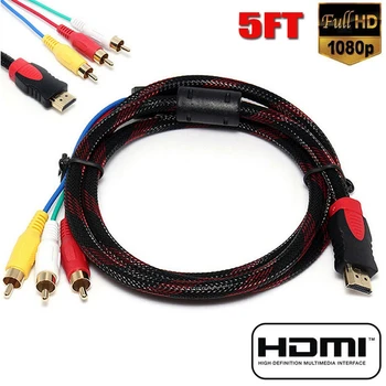 US 5Ft HDMI į 3-RCA vaizdo garso AV komponentų keitiklio adapterio kabelis HDTV