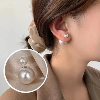 Madingi dvigalviai perlų auskarai stiliaus dvipusiai kepimo auskarai