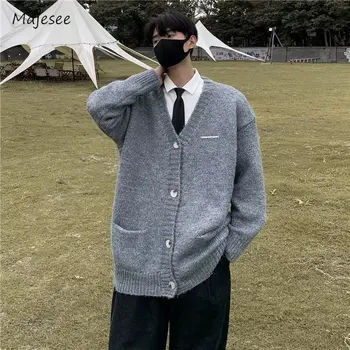 Kardigano vyrai pažengę Slouchy korėjietiško stiliaus prašmatni asmenybė High Street Vyrai Trikotažas Ruduo Visų rungtynių Unisex megztiniai Populiarūs