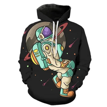 Cartoon Astronaut Graphic 3D Printed Hoodie for Men Women Casual Oversized Pullover Sweatover Kids Hip Hop Streetwear