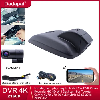 Prijunkite ir paleiskite Lengva įdiegti automobilio DVR vaizdo įrašymo įrenginį 4K HD Wifi Dashcam Skirta Toyota Camry XV70 V70 70 XLE Hybrid LE SE 2018