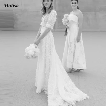Pusė rankovių Boho vestuvinė suknelė Elegantiška berankovės 3D gėlių nėrinių nuotakos suknelės moterims 2023 m Nemokamas pristatymas Šalies nuotakos suknelė