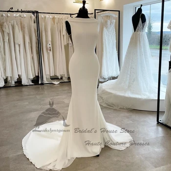 Lakshmigown Backless Sexy Bridal Mermaid Wedding Dress 2023 Vestido De Casamento Crepe Satin Women Long Beach vestuvinė suknelė