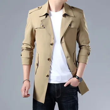 2023 Klasikinis stilingas ir šiltas rudens žiemos ilgas tranšėjos paltas jauniems vyrams Madingas verslas Vidutinio ilgio drabužiai
