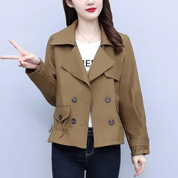 Korea Coats Women Long Sleeve Casual Windbreaker Loose Pocket 2023 New Spring Autumn Viršutiniai drabužiai Lengvas bazinis paltas