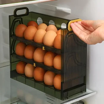 Kiaušinių laikymo dėžutė Patvari ir patogi atverčiama kiaušinių laikymo dėžutė Lengva naudoti didelės talpos 3 sluoksnių kiaušinių laikiklis šaldytuvui