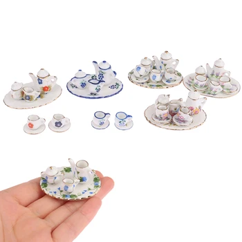 1:12 Mastelio lėlių namelis Mini indai Keramikos arbatos rinkinys Imitacinis miniatiūriniai arbatos puodeliai, lėkštės, arbatinukai Modelio rinkinys 