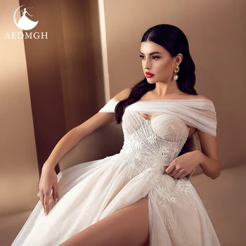 Aedmgh A-Line vestuvinės suknelės 2024 Mieloji nuo peties Vestido De Novia aplikacijos blizgančios mados padalintos nuotakos suknelės